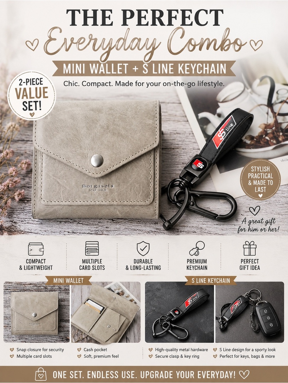 Wallet + Keychain ✨Polished Leather Wallet | RFID Blocking | COMBO | NWT